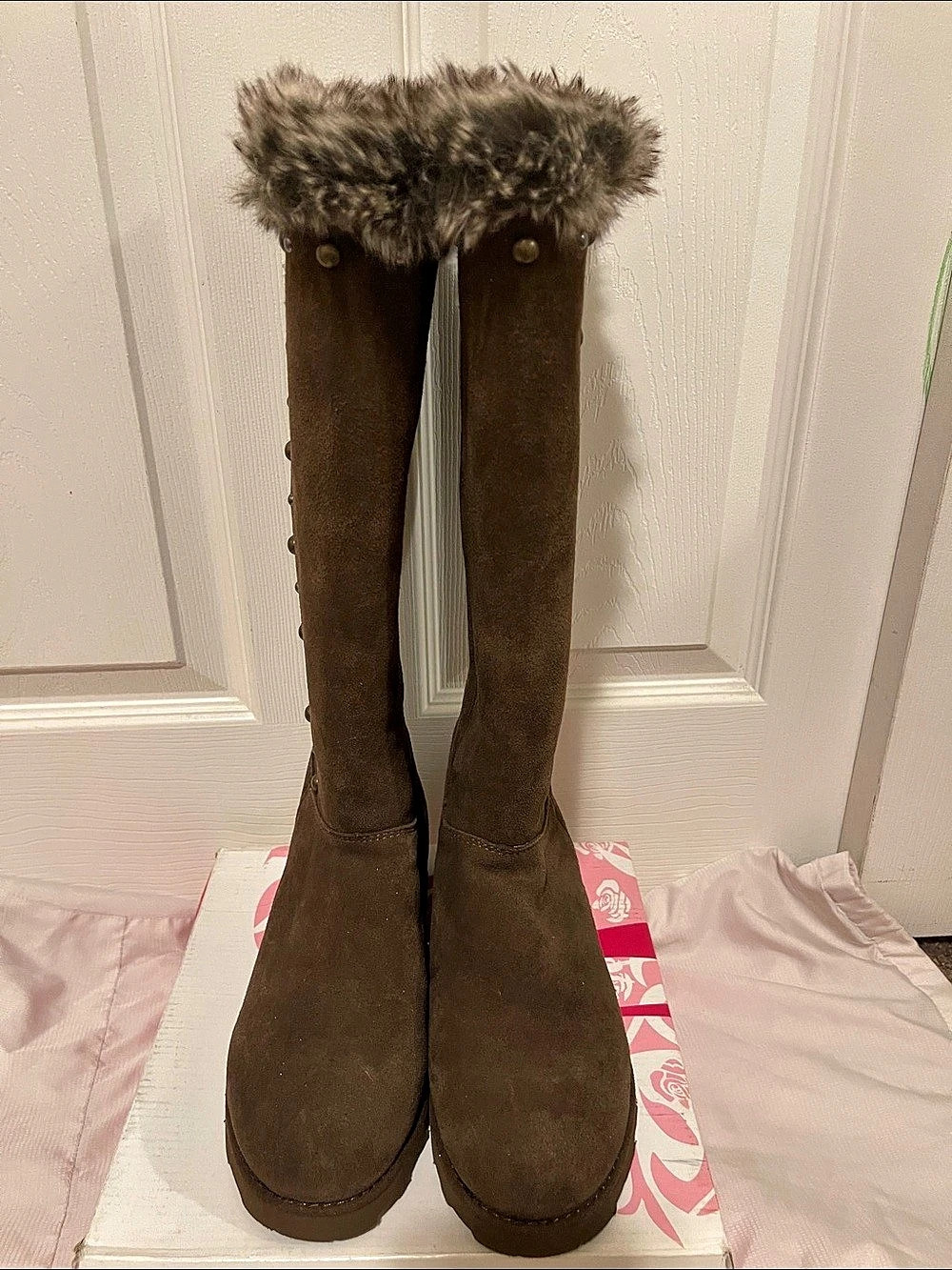 Bearpaw Fur Trim Tall Winter Boots Brown US 7